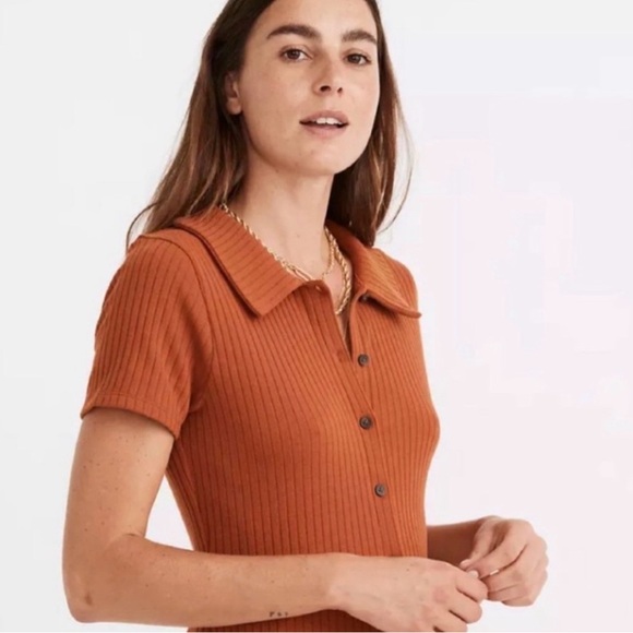 Madewell Rust Button-Down Ribbed Top - Picture 2 of 6